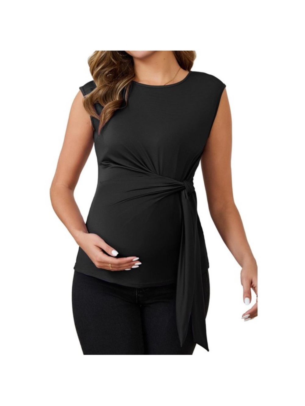 Sleeveless Black Maternity Tie-Front Nursing Tank Top M Inspire CHIC